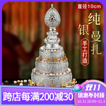 S990 sterling silver Manzapan hand-carved Manchaluo eight auspicious instruments dedicated to Manzapan Xiumanza 10cm