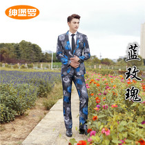 New Western-style Movie House Mens Clothing Wedding Dress Photography Fashion Exhibition Photo Stage Performance Printed Suit Dress