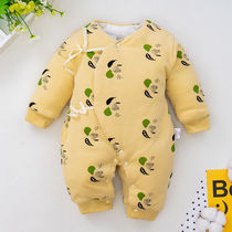 Newborn baby conjoined clothes spring and autumn cotton warm cotton padded clothes baby climbing clothes 0-3 months ha clothes thick winter clothes