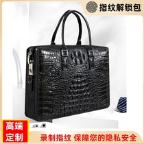 Handbag mens business leather simple crocodile pattern fingerprint unlock briefcase password lock shoulder messenger handbag