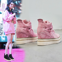 Hong Kong inner height-increasing platform shoes womens 2020 autumn and winter new thick-soled high-top Korean version of high-heeled wedge womens shoes 8cm