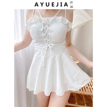 Swimsuit women white one-piece dress sexy backless belly covering belly thin Korean ins Wind 2021 summer new swimsuit
