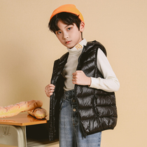 Childrens down vest boys and girls 2020 autumn and winter New wearing foreign style in big children hooded thin vest