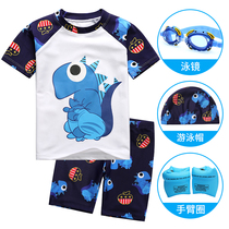 Childrens swimsuit Boys swimming trunks Big child split swimsuit Boy cute cartoon baby swimsuit send swimming cap