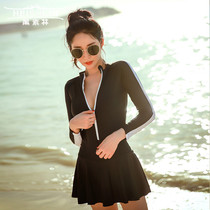 Korean black slim long sleeve swimsuit female belly sunscreen boxer sexy hot spring slim diving surf suit