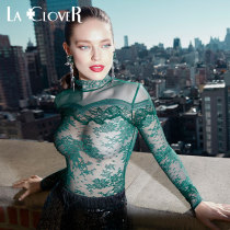 LACLOVER Lankavin lace fascination series womens hollow half high collar sexy long-sleeved top LC72HW2