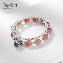 TOPGIRL natural strawberry crystal bracelet girl pure silver bell purple crystal agate hand string ornament girlfriends