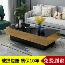 Marble coffee table Light luxury modern simple living room small apartment Rectangular stainless steel tempered glass rock plate coffee table