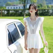 2021 new Korean style womens one-piece swimsuit conservative slimming belly covering steel tote push up flat corner sexy hot spring fairy style