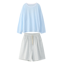 Yellow not annoying pants suit women autumn 2021 new casual shorts loose wide leg pants striped long sleeve top