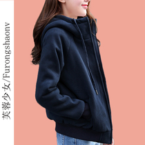 Zipper sweater women autumn and winter 2021 new casual cardigan long sleeve plus velvet hooded Korean loose sports coat tide