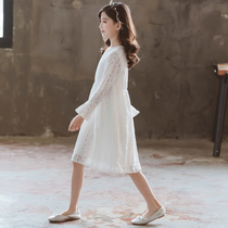 Special girl dress spring and autumn 2022 new fashion girl child white long sleeve lace princess dress