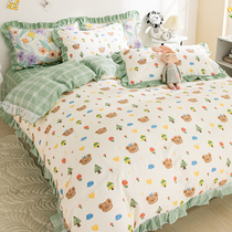 In the pastoral wind four sets of full-cotton pure cotton sheets and three sets of single-person three-piece set of girl net red bed supplies