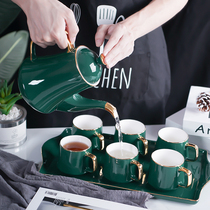 Nordic luxury ceramic water set Household American water cup Living room set of cups Tea set Tea cup Heat-resistant kettle