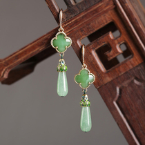 2021 New Tide with cheongsam jade earrings Chinese style antique green retro sterling silver earrings female