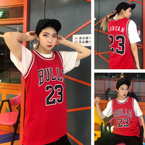 Jordan No. 23 Jersey Bulls match suit custom basketball uniform fake two-piece set men and women bf wind loose wear tide