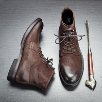 British mens thick-soled round-headed Martin boots mens boots high-top retro frosted booties mid-help tooling big-headed shoes men