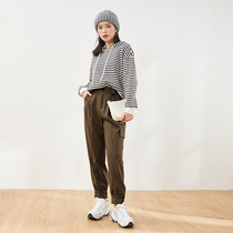 Seven Volume One cut small brown Joker high waist elastic tie leg pants sports pants women casual women pants 975