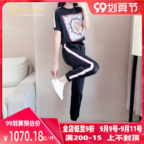 TOUCH MISS light luxury brand leisure sports set 2021 new trend Ice Silk Foreign Air Age two-piece set
