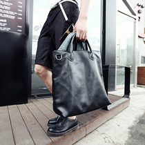 Business leisure multifunctional men bag shoulder Cross bag soft leather Joker fashion Hand bag trend black big bag