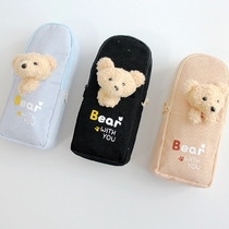Small fresh cute bear pen bag female student large capacity stationery bag school bag shape elementary school student simple ins Japanese pencil bag boy junior high school student high school student college student stationery storage bag