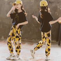 Girls' Pure Cotton Suite Summer New Middle School Children's Yanqi Bin Foot Nine Pants Leisure Two Summer Ridges