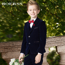 BOERSS boys small suit suit suit children flower girl dress thick velvet catwalk show host performance suit