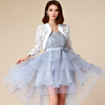 Spring Summer Front Short Back Long Suspender Long Sleeve Banquet Host Bridesmaid Dress Dress Suit Reception Evening dress Thin