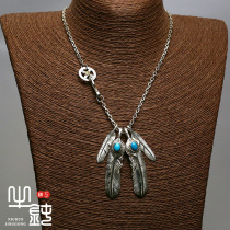 Bull blunt Seiko Takaqiao silver double pine feather set of 925 pure silver hand - made accessories