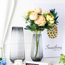 Nordic light luxury glass vase transparent flower arrangement modern simple home decoration flower living room simulation fake flower rich bamboo