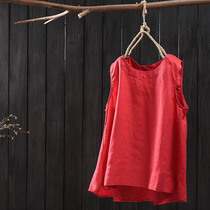 Murray Read Linen Vest Woman Short loose outside wearing summer round collar 100 lap pure color sleeveless bottom blouse