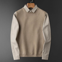 Fake two round collar sweater men autumn winter Korean version of business casual shirt collar knitted knitted shirt tide