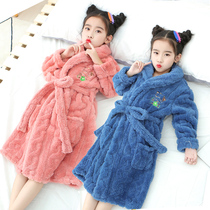 Coral vet robe boy autumn winter thickened flannel pajamas girl 2022 new winter home suit