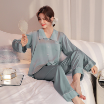 2022 new fashion brand ice silk pajamas womens spring and autumn net red thin long silky long sleeves can be worn outside