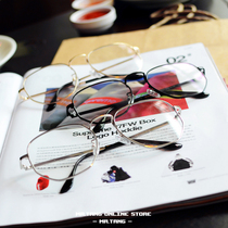 Chaoren Net red Fei Qiming metal glasses frame retro mens and womens square flat mirror glasses frame Black