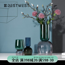 BEST WEST geometric Creative Glass Vase ornaments color stitching vase living room soft decoration light luxury