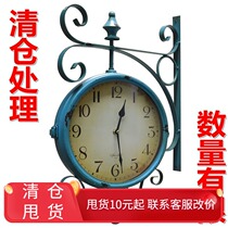 Clearance handling Mediterranean wind double-sided wall clock living room large wrought watch rotating American retro Wall