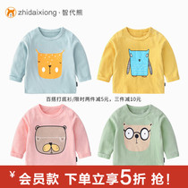 Baby long-sleeved top spring and autumn pure cotton clothes Cute female baby round neck autumn clothes Cartoon male baby T-shirt autumn clothes