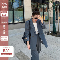 Temperament light mature wind blue suit suit women 2021 autumn Korean fashion self-cultivation temperament professional two-piece female