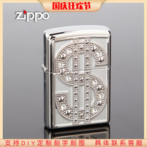 zippo lighter original genuine mirror badge inlaid crystal dollar symbol counter 20904