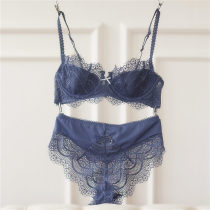 European and American girl bra set thin sexy half cup lace transparent underwear micro gathering transparent small chest spring and summer