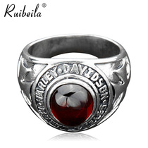 ruibeila925 silver inlaid red gemstone retro Thai silver ring boys Europe and America Harley style ring ring tide