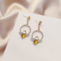 925 Silver Needle Yellow Diamond Bee Earrings Female 2020 New Fashion Advanced Sense Earrings Korean Temperament Earrings