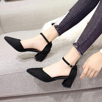 Thick heel single shoes women autumn 2021 new one-character buckle Joker womens shoes pointed shallow professional high heels women