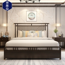 New Chinese double bed solid wood minimalist zen meditation modern master bedroom with double man bed hotel clubhouse double bed