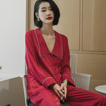 The Year of the Life Sleepwear Girl 2022 New Ice Silk Two suits Red Sexy True Silk Home Suits Women Spring Autumn