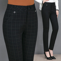 Summer thin plaid pants female mother spring and autumn straight pants loose casual middle-aged womens pants stretch pants high waist