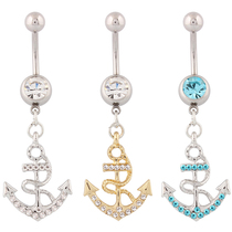 Navel rings buckle stud anchor Navy style drill belly rings body piercing 14G hypoallergenic
