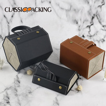 Multi-function jewelry glasses collection box multiple panes gift box small striped pu leather high-end hand glasses box