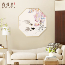 New Chinese hand painted National painting octagonal decoration painting Modern brief Xuan Xuan Hung Painting Restaurant Painting Purple Vine Goldfish